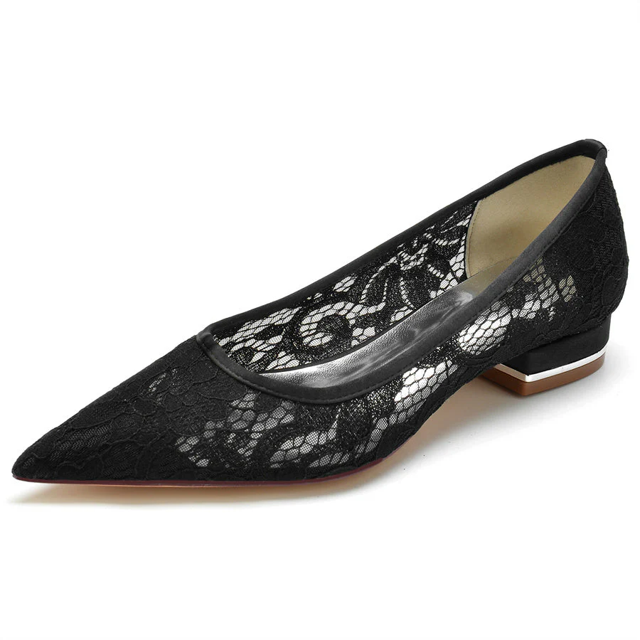 Women's Wedding Shoes Minimalist Pointed Toe Low Heel Lace Bridal Shoes - Image 7