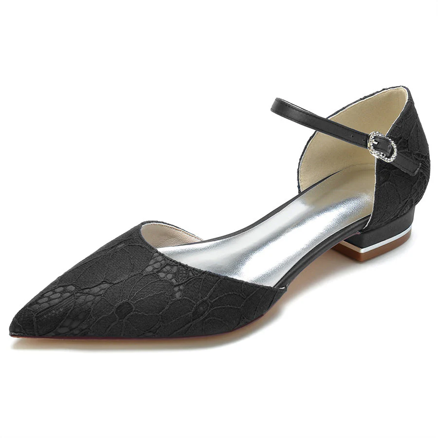 Women's Wedding Shoes Minimalist Pointed Toe Low Heel Lace Bridal Shoes - Image 3