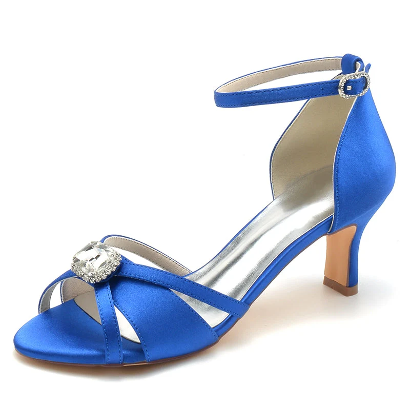 Women's Wedding Shoes Open Toe Crossed Straps Square Rhinestone Buckle Bridal Shoes - Image 2