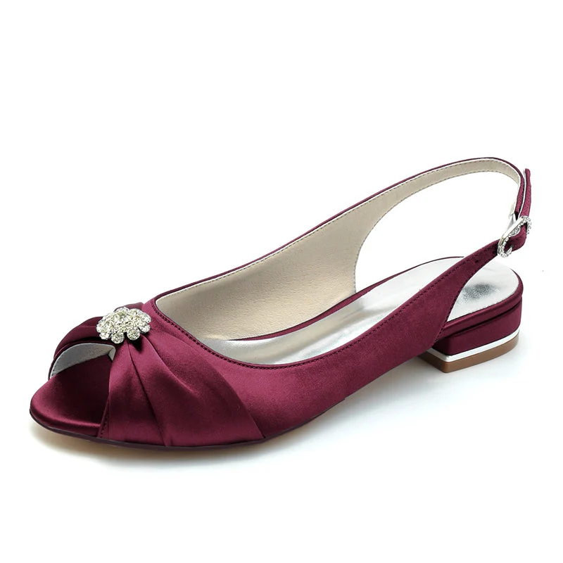 Women's Wedding Shoes Open Toe Flat Heel Comfortable Bridal Shoes with Rhinestone & Ruffles - Image 10