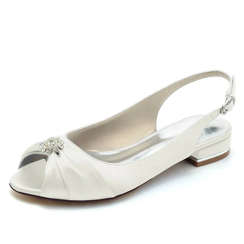 Women's Wedding Shoes Open Toe Flat Heel Comfortable Bridal Shoes with Rhinestone & Ruffles - Image 9