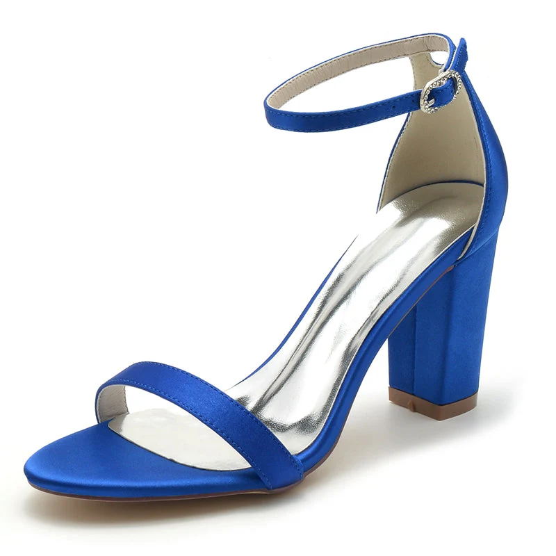 Women's Wedding Shoes Open Toe High Block Heel Simple Buckle Bridal Shoes - Image 4