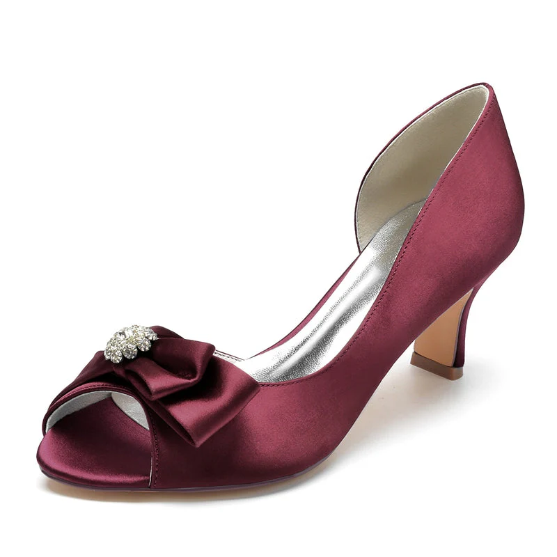 Women's Wedding Shoes Open Toe Mid Heel Delicate Bridal Shoes with Rhinestone & Bow - Image 10