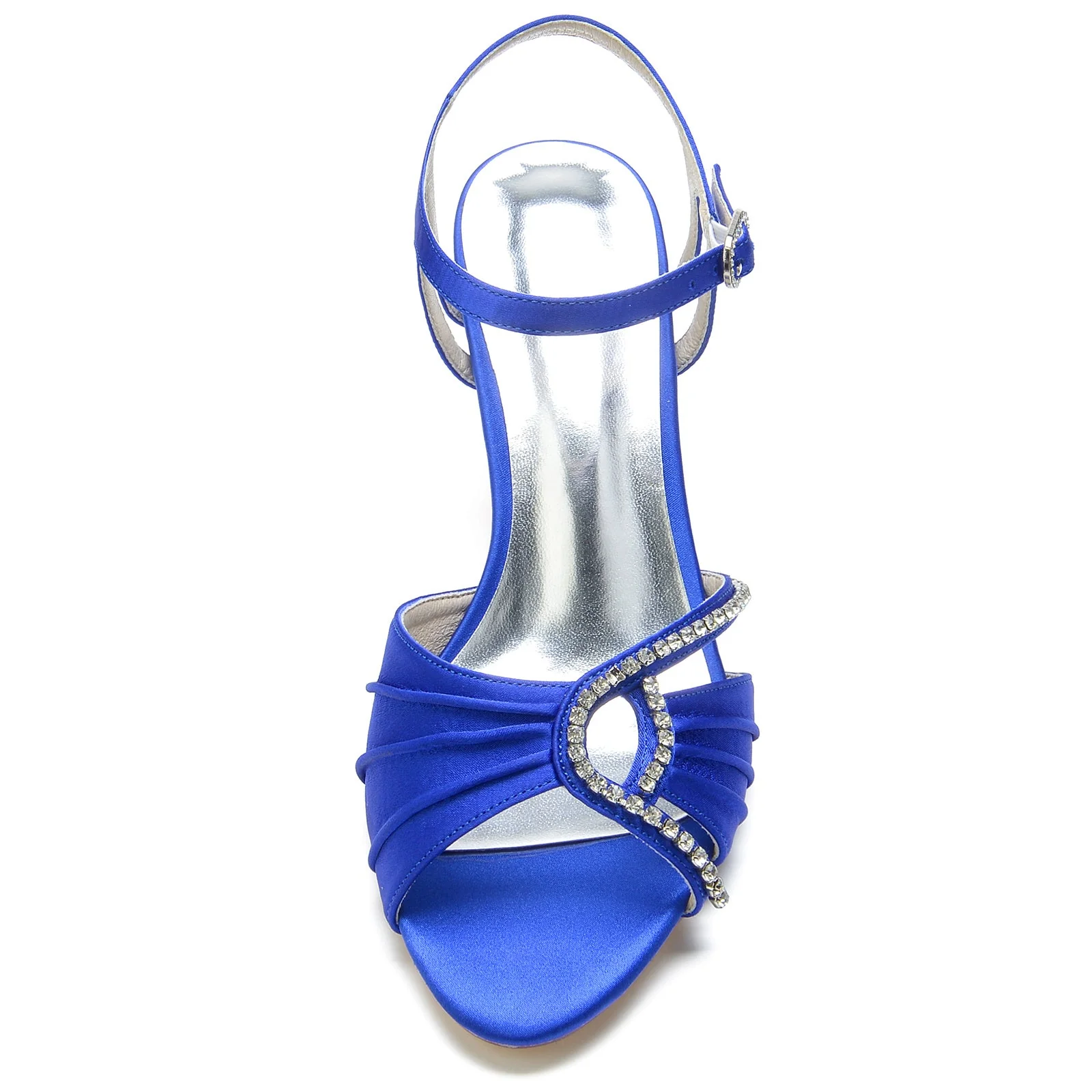 Women's Wedding Shoes Open Toe Ruffle Rhinestone Buckle Mid Heel Bridal Shoes - Image 5