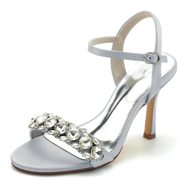Women's Wedding Shoes Open Toe Stiletto Heel Chic Bridal Shoes with Delicate Rhinestone - Image 10