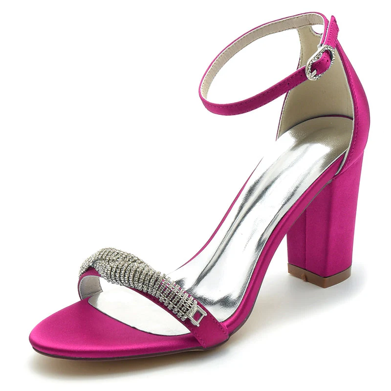 Women's Wedding Shoes Opened Toe Block Heel Chic Mini Rhinestone Buckle Bridal Shoes - Image 10