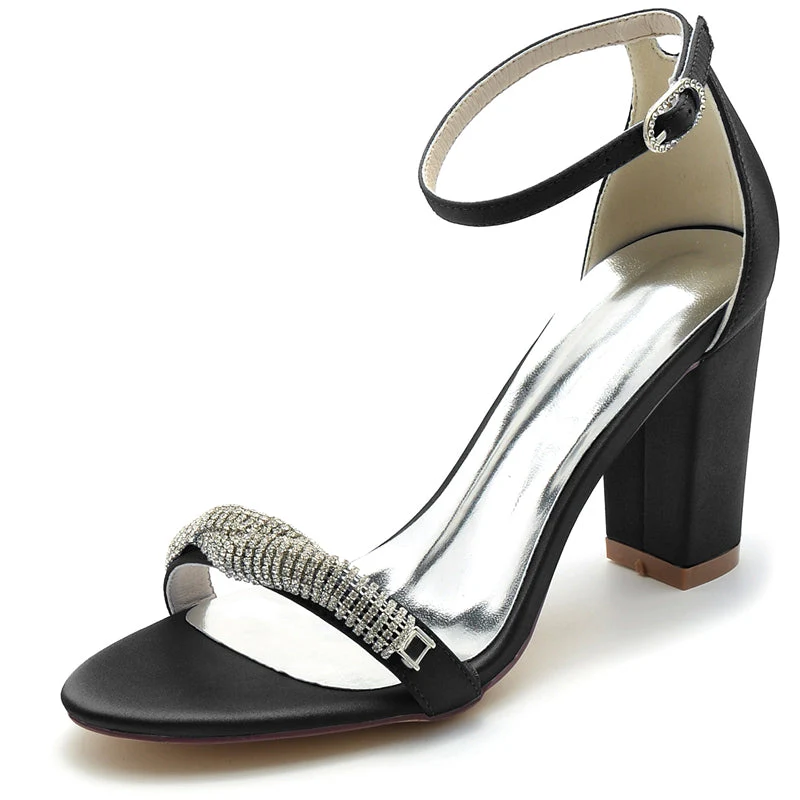 Women's Wedding Shoes Opened Toe Block Heel Chic Mini Rhinestone Buckle Bridal Shoes - Image 7
