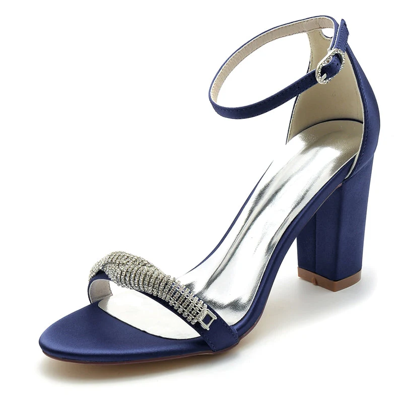 Women's Wedding Shoes Opened Toe Block Heel Chic Mini Rhinestone Buckle Bridal Shoes - Image 9