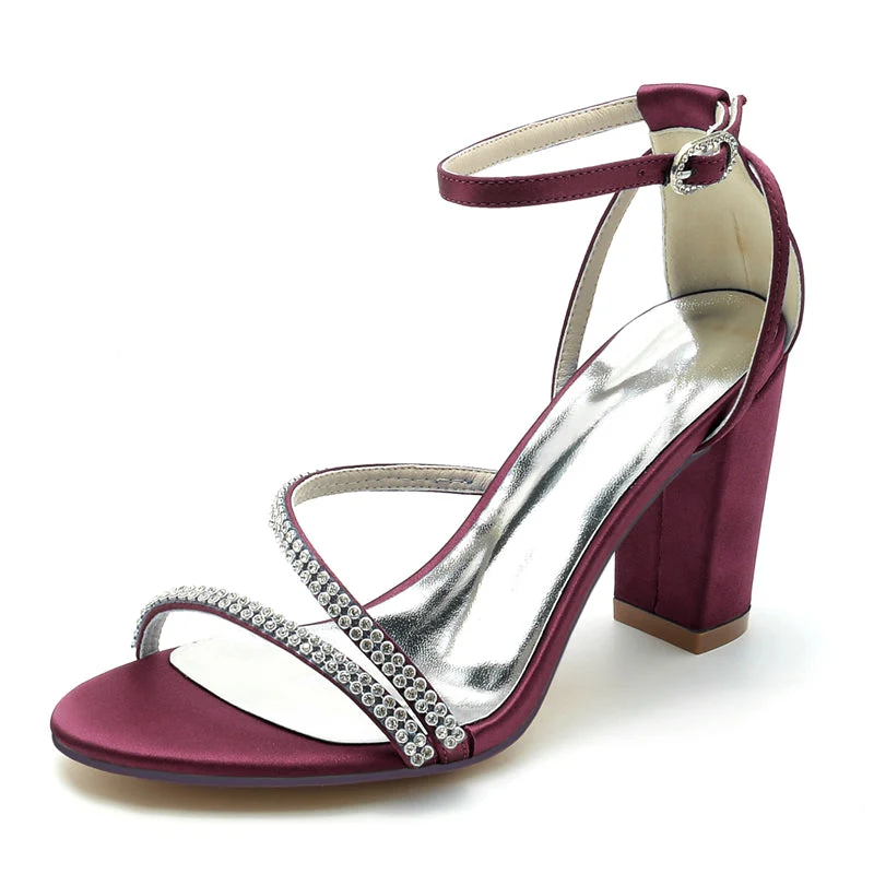 Women's Wedding Shoes Opened Toe Chunky Heel Crossed Crystal Straps Fashionable Buckle Bridal Shoes - Image 9