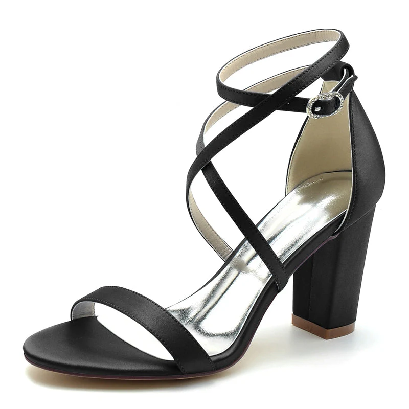 Women's Wedding Shoes Opened Toe Chunky Heel Crossed Straps Chic Simple Buckle Bridal Shoes