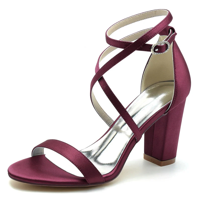 Women's Wedding Shoes Opened Toe Chunky Heel Crossed Straps Chic Simple Buckle Bridal Shoes - Image 10