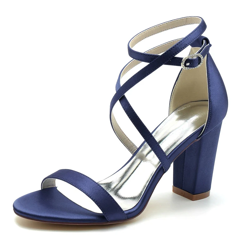 Women's Wedding Shoes Opened Toe Chunky Heel Crossed Straps Chic Simple Buckle Bridal Shoes - Image 6