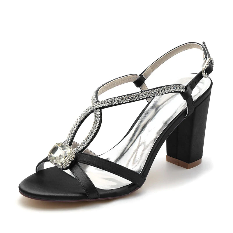 Women's Wedding Shoes Opened Toe Chunky Heel Elegant Buckle Bridal Shoes with Rhinestone - Image 12