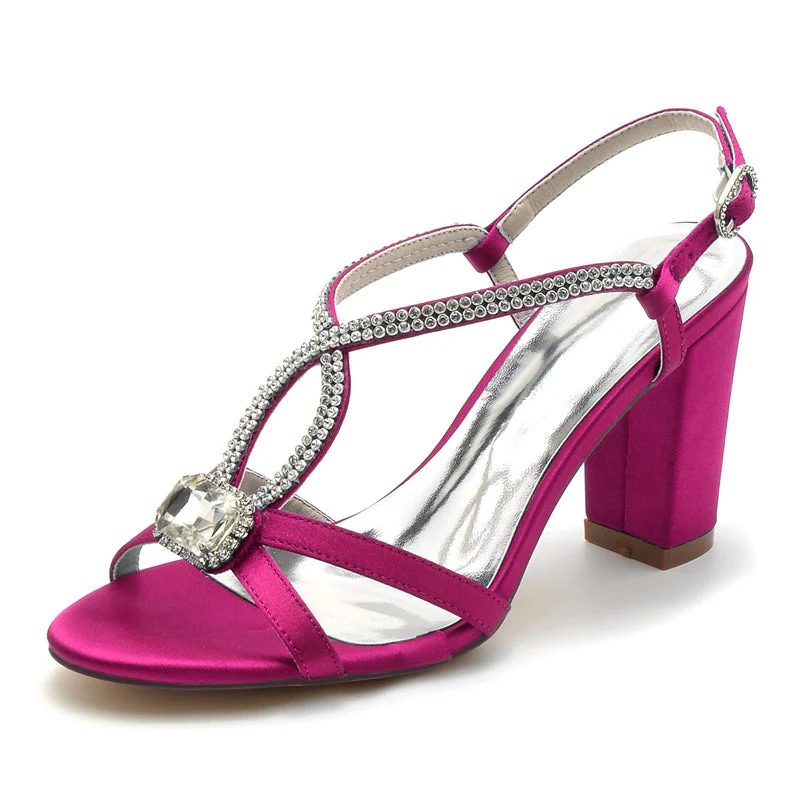 Women's Wedding Shoes Opened Toe Chunky Heel Elegant Buckle Bridal Shoes with Rhinestone - Image 7