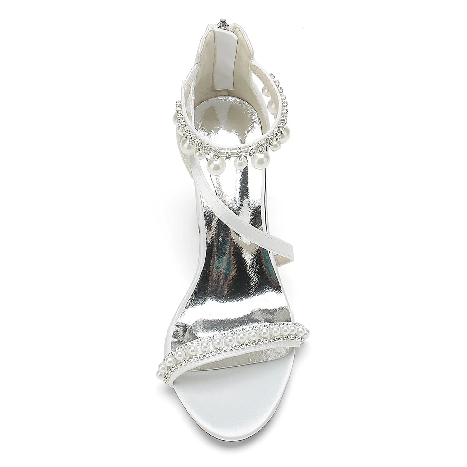Women's Wedding Shoes Opened Toe Chunky Heel Rhinestone Pearl Buckle Bridal Shoes - Image 5
