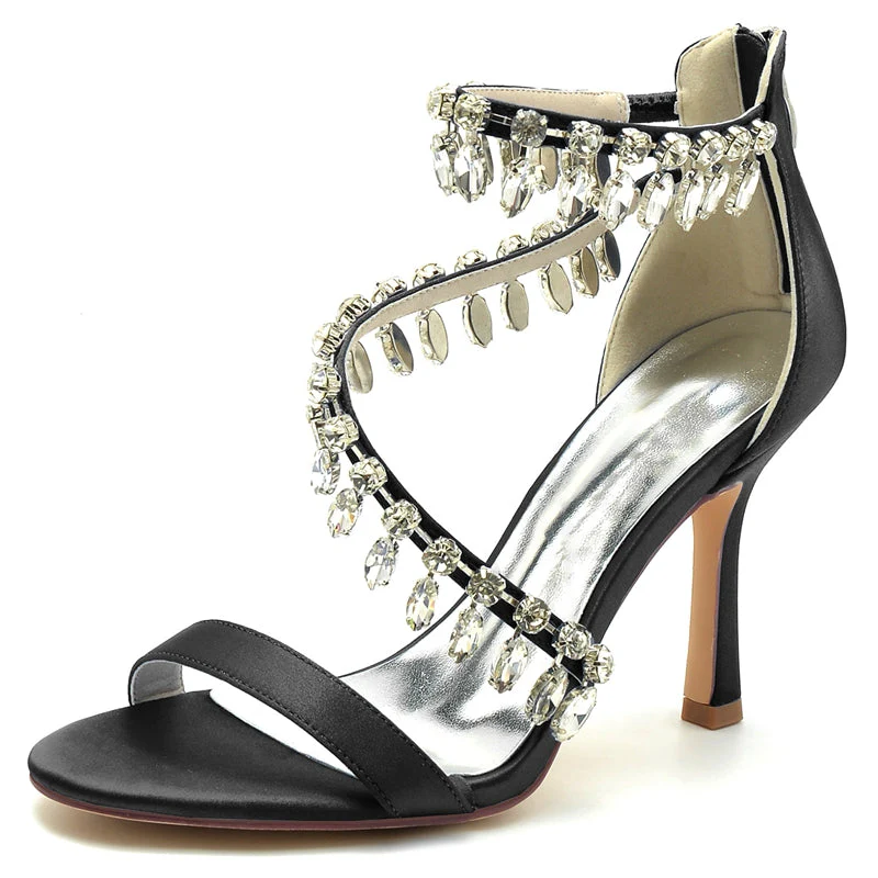 Women's Wedding Shoes Opened Toe Crossed Strap Buckle Bridal Shoes with Rhinestone Pendants - Image 12