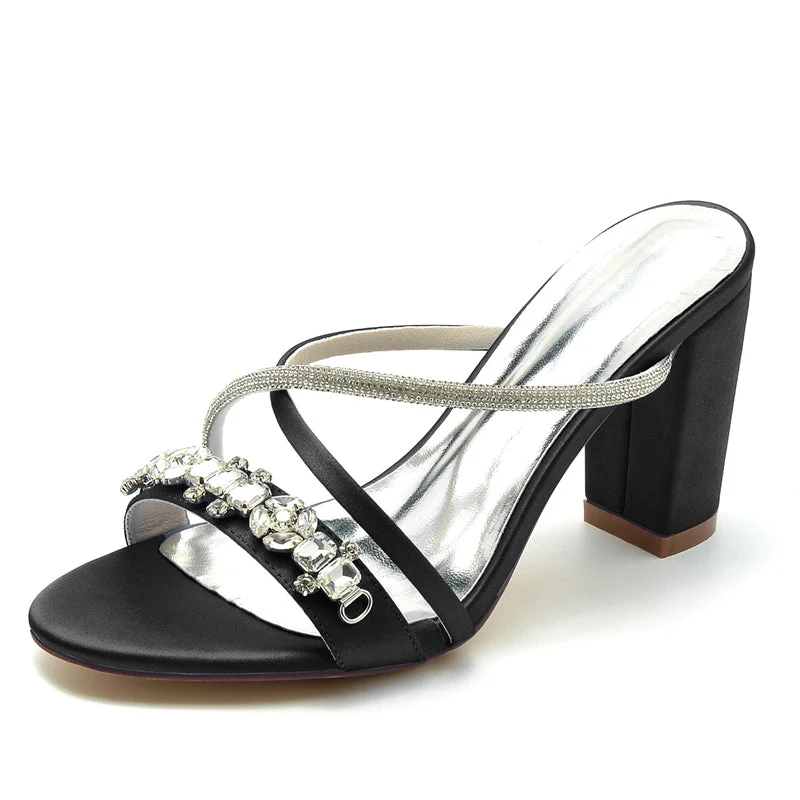 Women's Wedding Shoes Opened Toe Crossed Straps Slip-On Sparkling Bridal Shoes with Rhinestone - Image 12