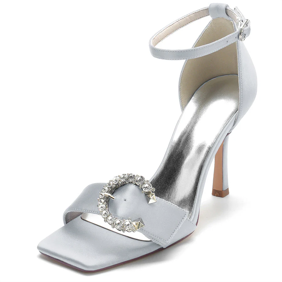 Women's Wedding Shoes Opened Toe High Heel Bridal Shoes with Circle Crystals - Image 11