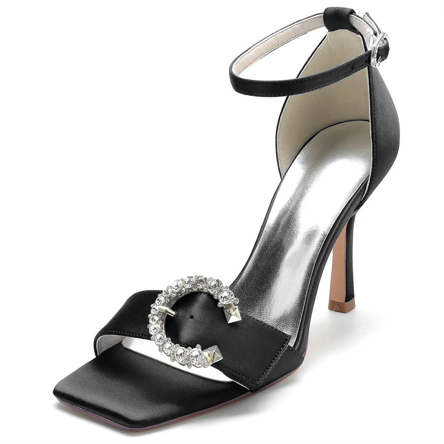 Women's Wedding Shoes Opened Toe High Heel Bridal Shoes with Circle Crystals - Image 6