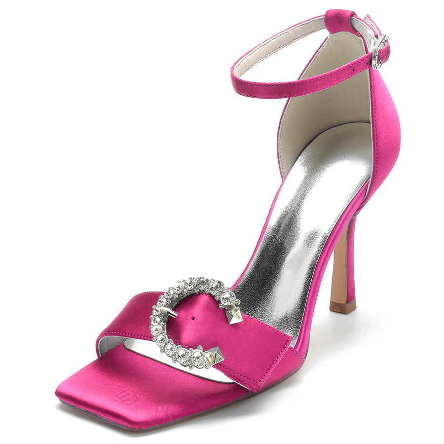 Women's Wedding Shoes Opened Toe High Heel Bridal Shoes with Circle Crystals - Image 8
