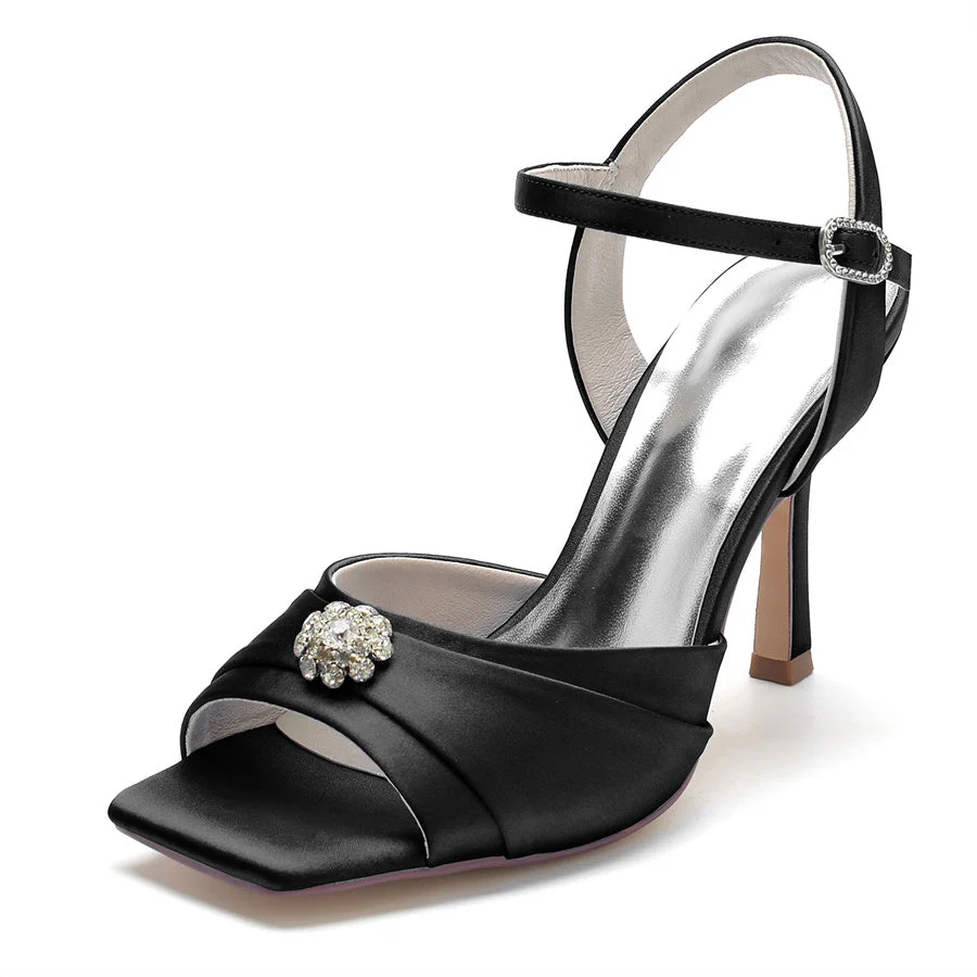 Women's Wedding Shoes Opened Toe High Heel Bridal Shoes with Crystals - Image 8