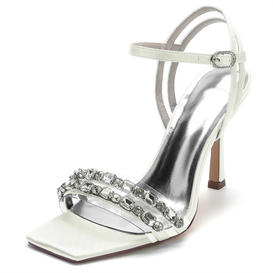Women's Wedding Shoes Opened Toe High Heel Bridal Shoes with Rhinestones - Image 11