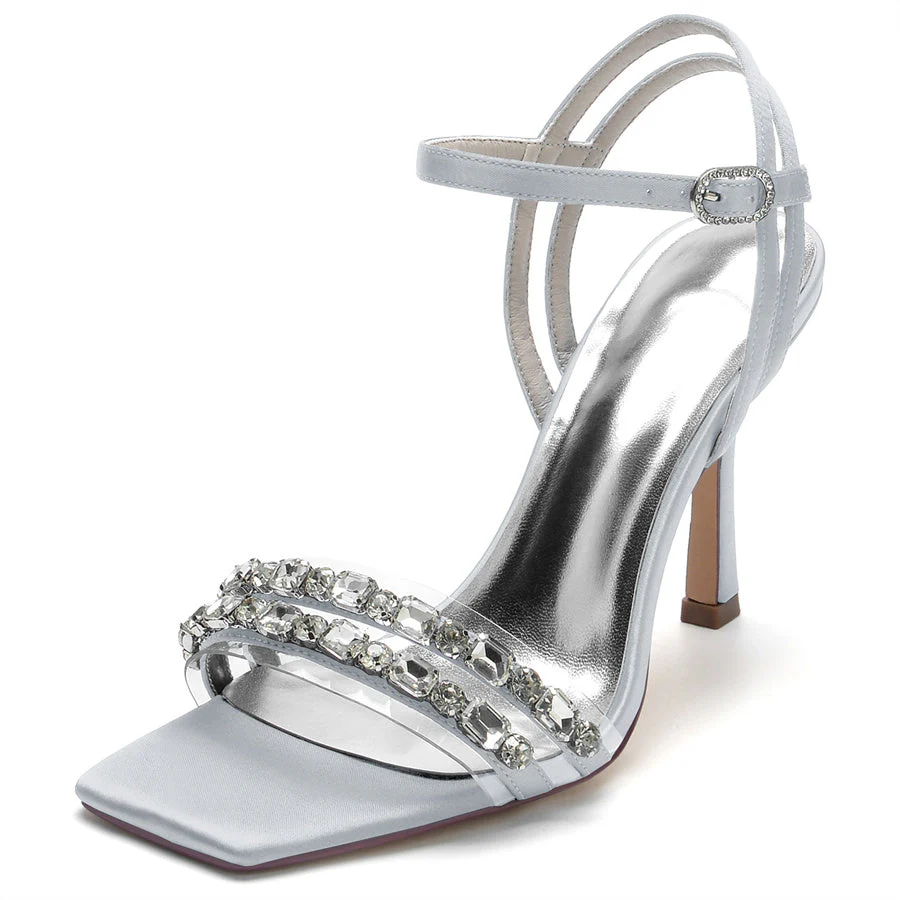 Women's Wedding Shoes Opened Toe High Heel Bridal Shoes with Rhinestones - Image 12