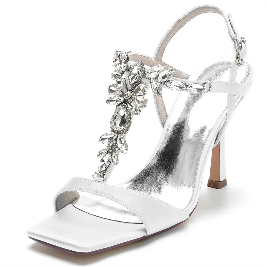 Women's Wedding Shoes Opened Toe High Heel Bridal Shoes with Rhinestones - Image 5