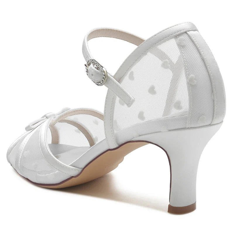 Women's Wedding Shoes Opened Toe Mid Heel Elegant Buckle Bridal Shoes with Printed Heart - Image 4
