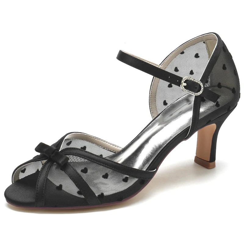 Women's Wedding Shoes Opened Toe Mid Heel Elegant Buckle Bridal Shoes with Printed Heart - Image 7