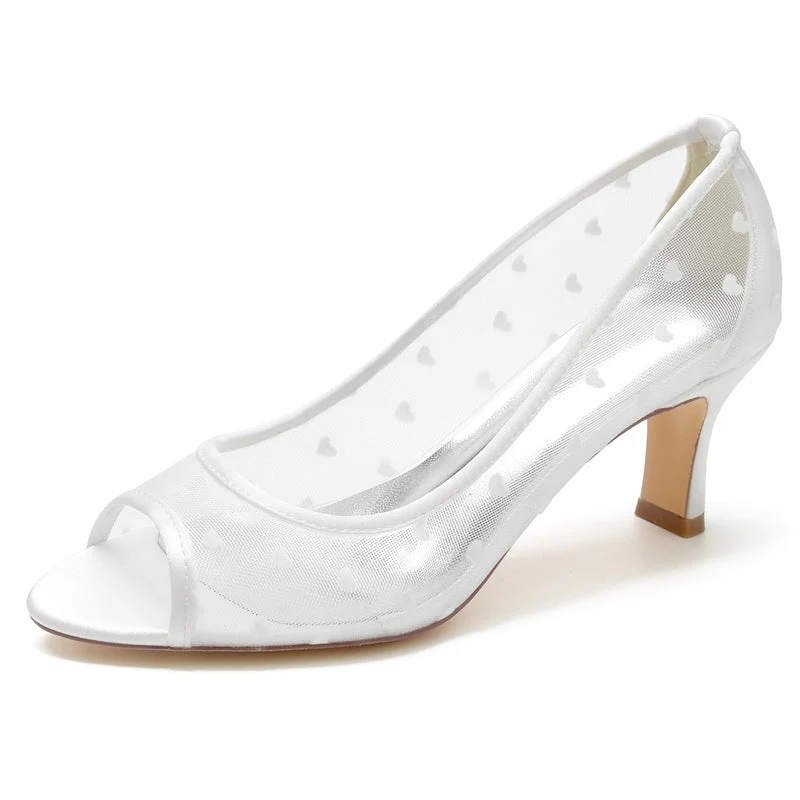Women's Wedding Shoes Opened Toe Mid Heel Vintage Bridal Shoes with Printed Heart
