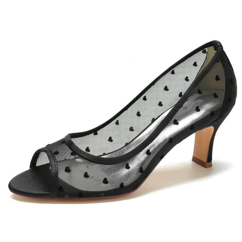 Women's Wedding Shoes Opened Toe Mid Heel Vintage Bridal Shoes with Printed Heart - Image 6