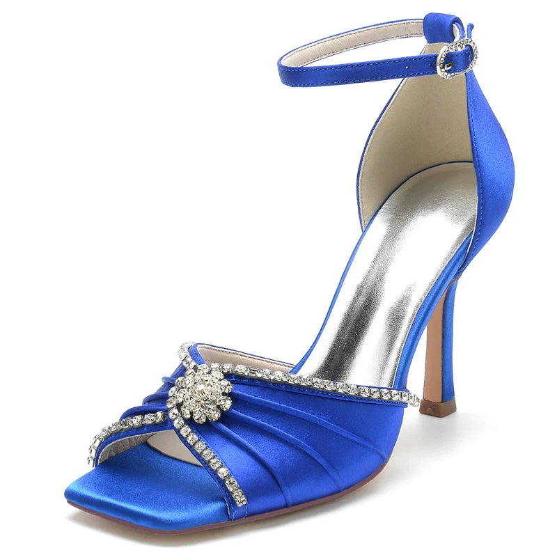 Women's Wedding Shoes Opened Toe Stiletto Heel Luxurious Bridal Shoes with Crystal & Ruffles - Image 2