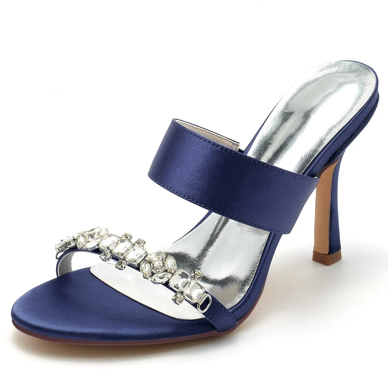 Women's Wedding Shoes Opened Toe Stiletto Heel Slip-On Bridal Shoes with Rhinestone - Image 7