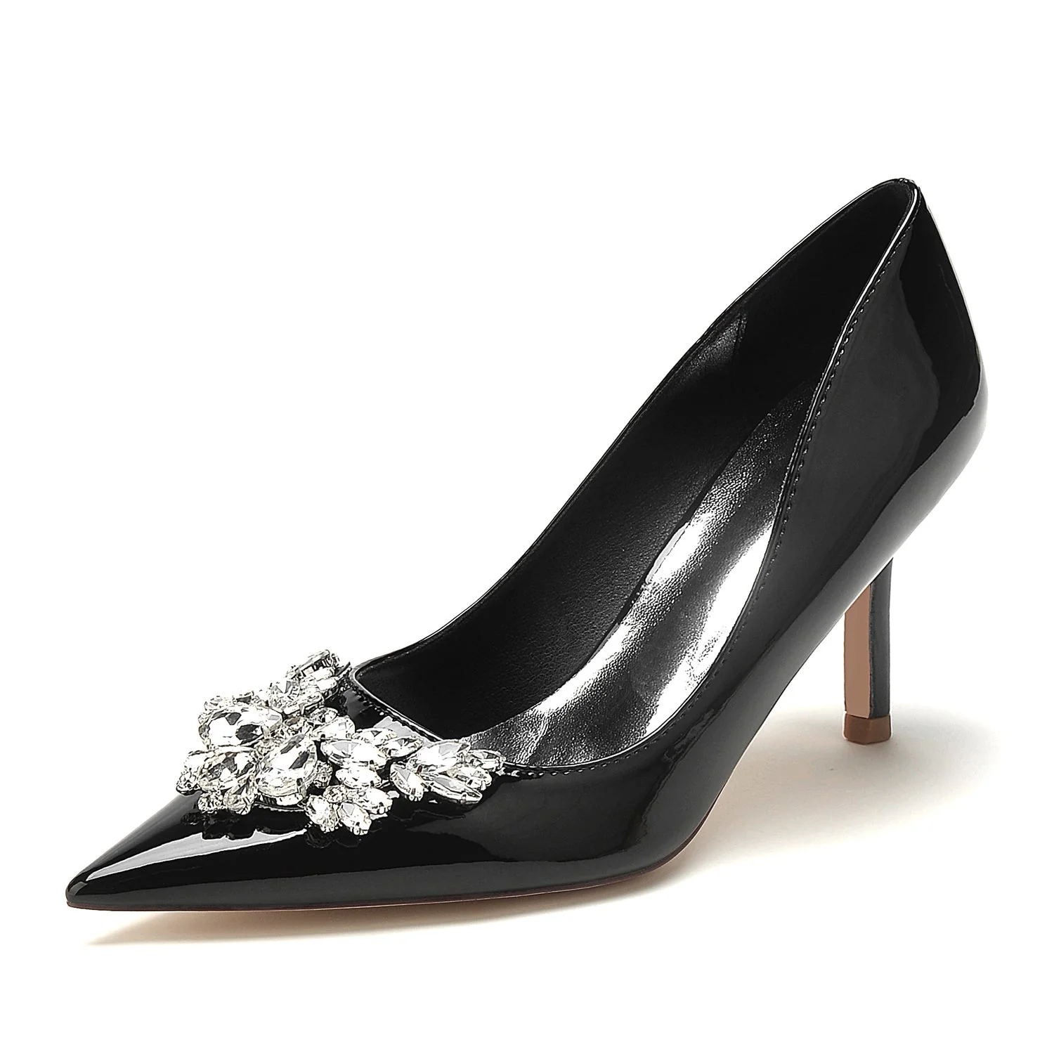 Women's Wedding Shoes Patent Leather Crystal Stiletto Pointed Toe Bridal Shoes - Image 6