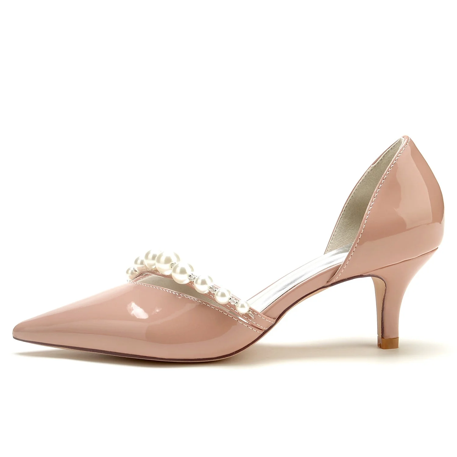 Women's Wedding Shoes Patent Leather Pearl Mid Pointed Toe Minimalism Bridal Shoes - Image 2