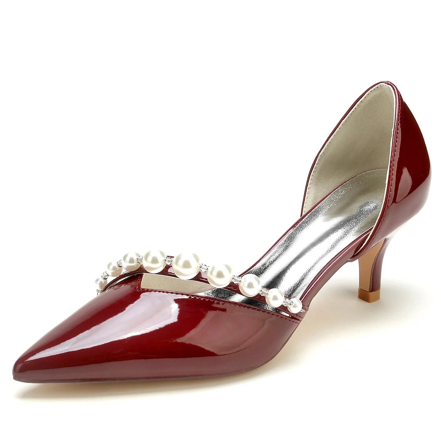 Women's Wedding Shoes Patent Leather Pearl Mid Pointed Toe Minimalism Bridal Shoes - Image 5