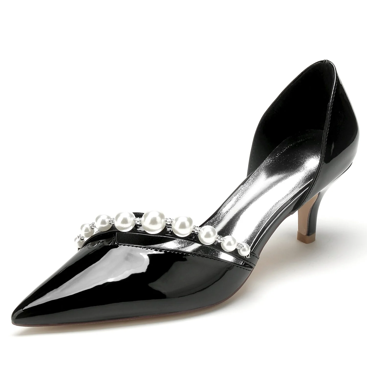 Women's Wedding Shoes Patent Leather Pearl Mid Pointed Toe Minimalism Bridal Shoes - Image 7