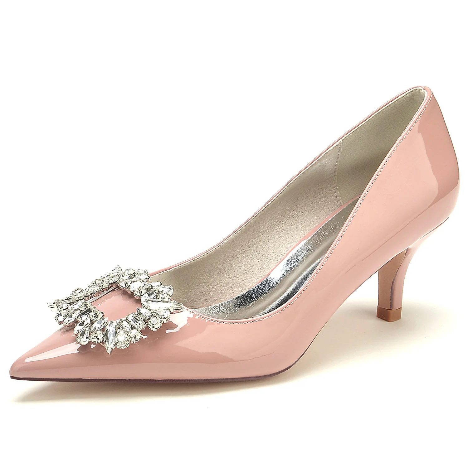 Women's Wedding Shoes Patent Leather Square Crystal Pointed Toe Mid Bridal Shoes - Image 3