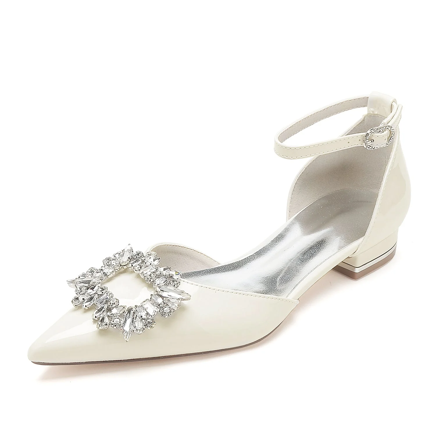Women's Wedding Shoes Patent Leather Square Rhinestone Low Pointed Toe Bridal Shoes - Image 5