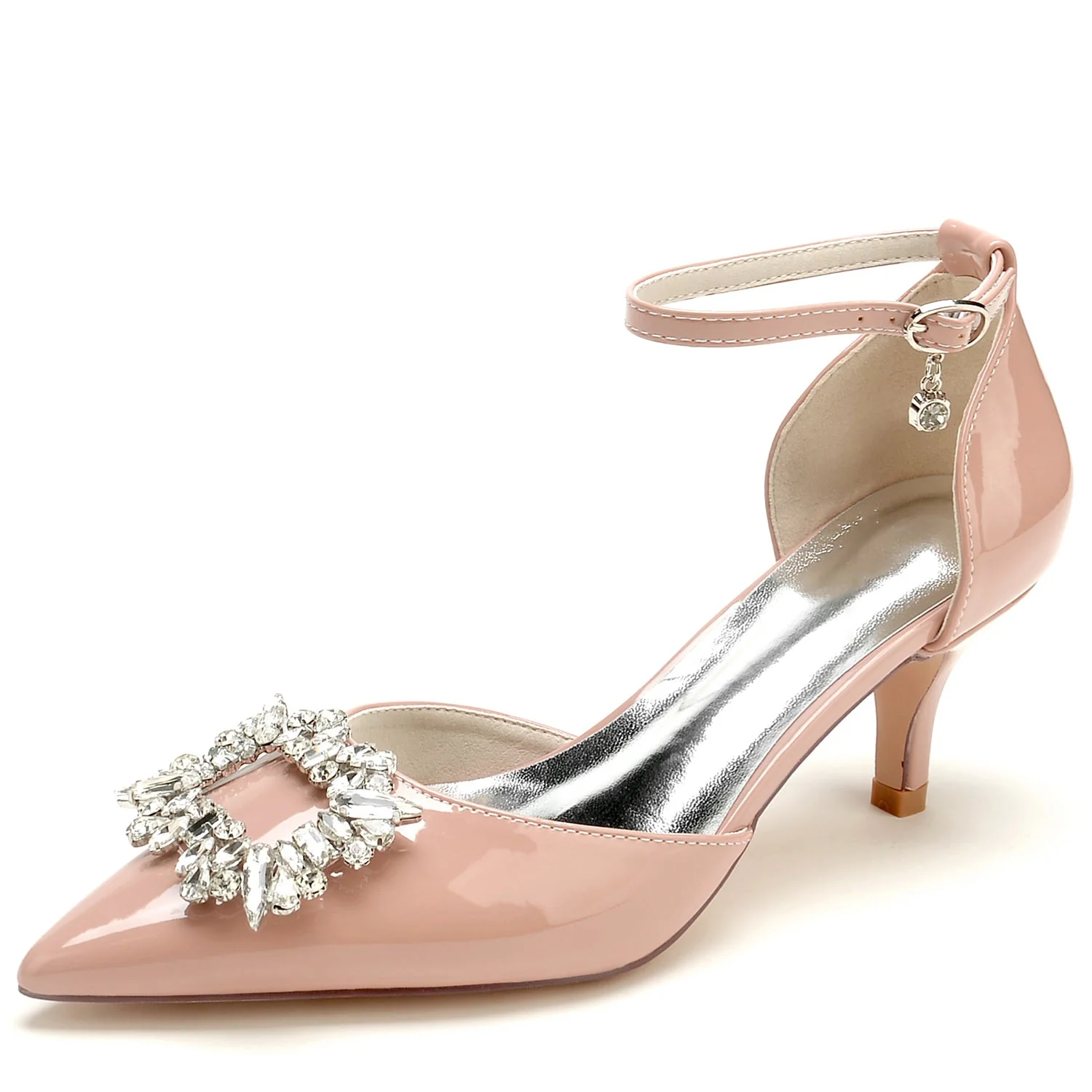 Women's Wedding Shoes Patent Leather Square Rhinestone Mid Pointed Toe Bridal Shoes - Image 2