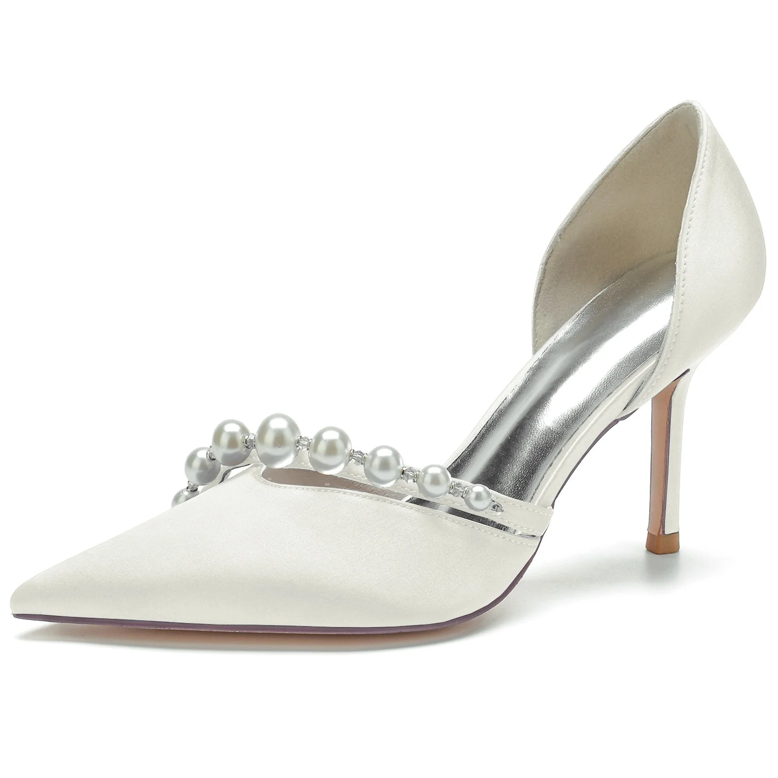 Women's Wedding Shoes Pearl Stiletto Pointed Toe Minimalism Bridal Shoes - Image 12