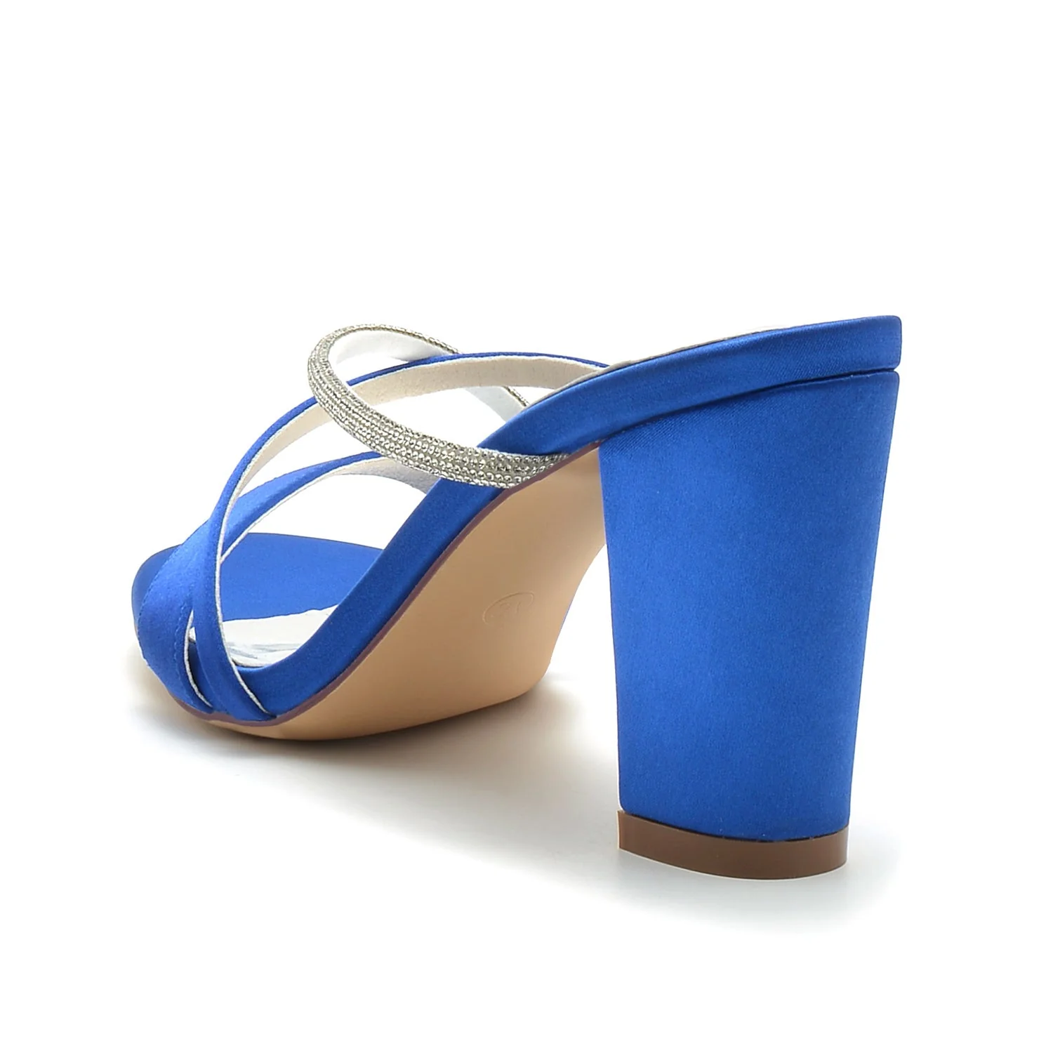 Women's Wedding Shoes Peep Toe Block Heel Crystal Strappy Mule Bridal Shoes - Image 4