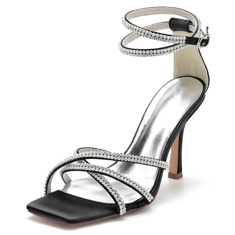 Women's Wedding Shoes Peep Toe Chic Crossed Crystal Straps Ankle Buckle Bridal Shoes - Image 12