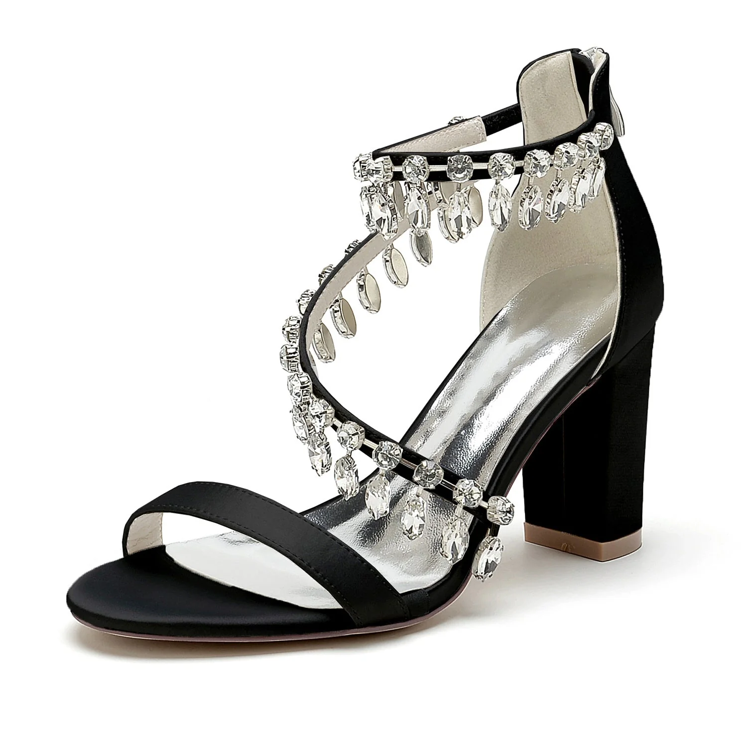 Women's Wedding Shoes Peep Toe Chunky Heel Rhinestone Buckle Bridal Shoes - Image 9