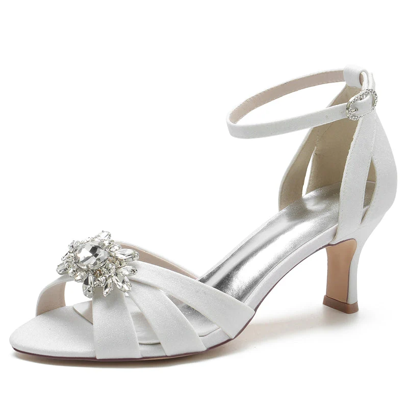 Women's Wedding Shoes Peep Toe Crossed Straps Elegant Bridal Shoes with Exquisite Rhinestone - Image 2