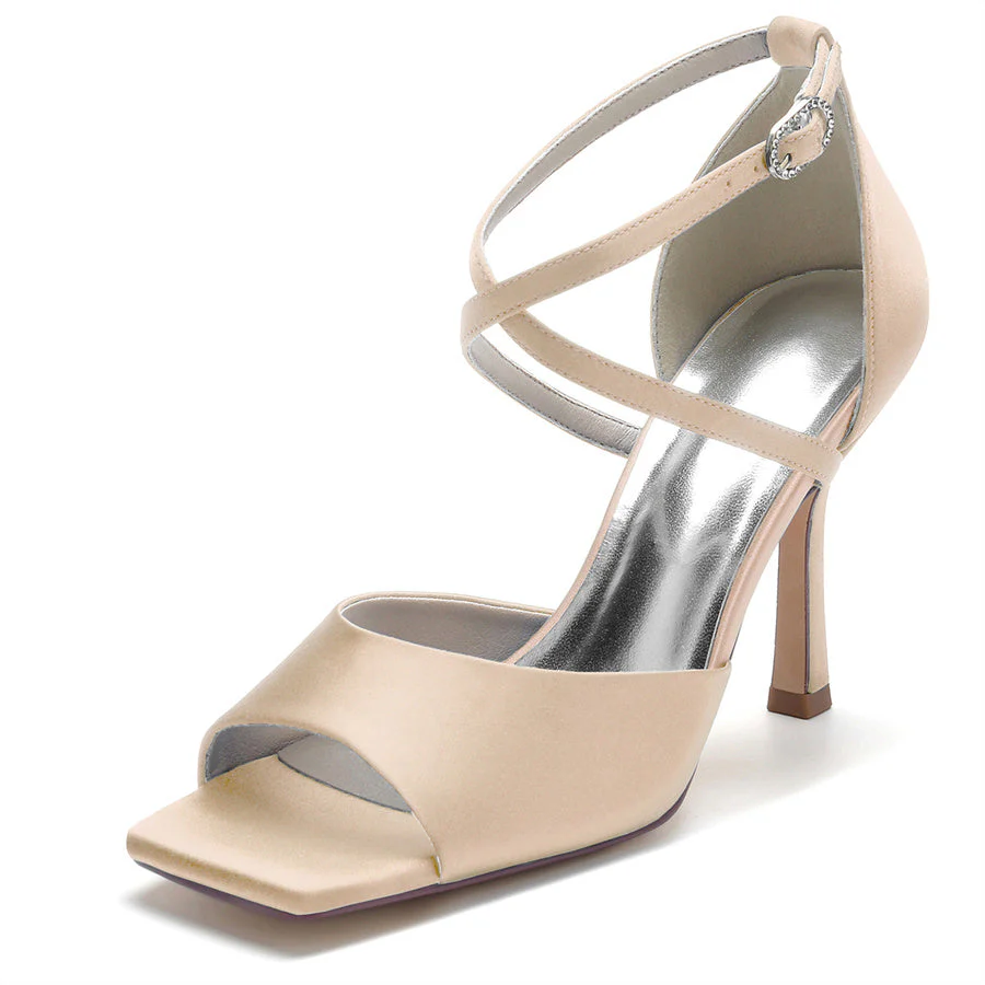 Women's Wedding Shoes Peep Toe High Heel Bridal Shoes with Criss Cross Straps - Image 6