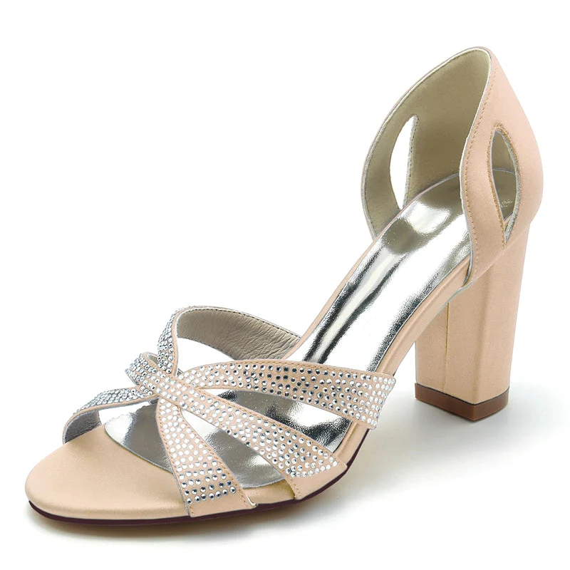 Women's Wedding Shoes Peep Toe High Heel Cross Crystal Straps Classical Bridal Shoes - Image 11