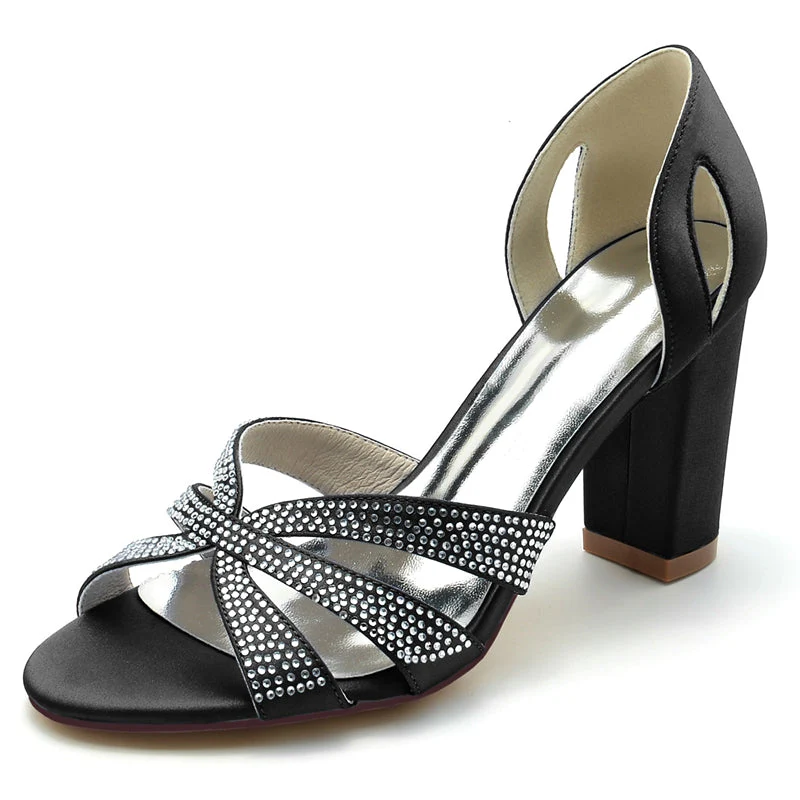 Women's Wedding Shoes Peep Toe High Heel Cross Crystal Straps Classical Bridal Shoes - Image 12