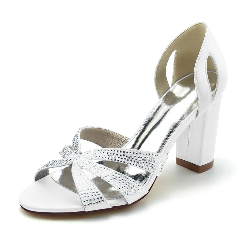 Women's Wedding Shoes Peep Toe High Heel Cross Crystal Straps Classical Bridal Shoes - Image 7